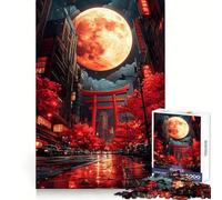 Red Moon Cityscape Japanese Jigsaw Puzzles 1000 Piece for Adults Intellect Toy Calm Relax Precise Cut Santa Wish Item (38x52cm)