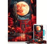 Red Moon Cityscape Japanese Jigsaw Puzzles 1000 Piece for Adults Intellect Toy Calm Relax Precise Cut Santa Wish Item (38x52cm)