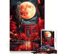 Red Moon Cityscape Japanese Jigsaw Puzzles for Adults1000 Pieces Smart Game Quiet Calm Pattern Assembly Amazing Present (38x26cm)