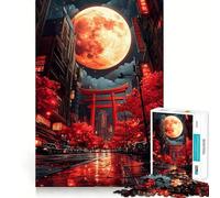 Red Moon Cityscape Japanese Jigsaw Puzzles for Adults1000 Pieces Smart Game Quiet Calm Pattern Assembly Amazing Present (38x26cm)