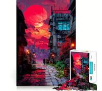 Red Moon Cityscape Jigsaw Puzzles for Adults1000 Piece Mind Skill Group Joy Quality Edge Art Collection Piece (50x75cm)