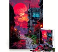 Red Moon Cityscape Jigsaw Puzzles for Adults1000 Piece Mind Skill Group Joy Quality Edge Art Collection Piece (50x75cm)