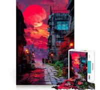 Red Moon Cityscape Jigsaw Puzzles for Adults1000 Pieces Smart Game Quiet Calm Pattern Assembly Amazing Present (38x52cm)