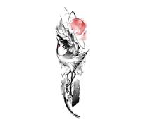 Red Moon Cranes Half Arm Color Stickers, Non-reflective, Waterproof, Realistic, Disposable, Color Does Not Fall Off, Washable Lasting Fake Temporary Tattoos(2pcs)