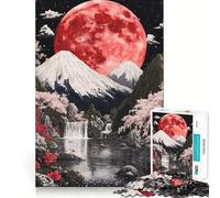 Red Moon Fuji Mountain Hard Jigsaw Puzzle for Adults 1000 Pieces Pure Logic Toy Home Activity Clean Cut Lovely Gift (50x75cm)