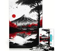 Red Moon Japan Art Jigsaw Puzzle for Adults 1000 Pieces Memory Boost Group Play Pattern Assembly Xmas Surprise (38x26cm)