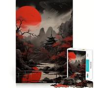 Red Moon Japan Jigsaw Puzzle 1000 Piece for Adults Mind Game Toy Peaceful Fun Neat Cut Art Collection Piece (50x75cm)