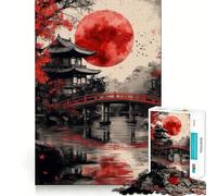 Red Moon Japan Jigsaw Puzzles 1000 Pieces for Teenagers Raise Memory Easy Leisure Clean Edge Xmas Surprise (50x75cm)