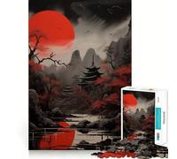Red Moon Japan Jigsaw Puzzles for Adults1000 Piece Mind Skill Group Joy Quality Edge Art Collection Piece (38x52cm)