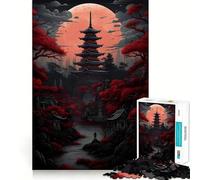 Red Moon Japan Jigsaw Puzzles for Adults1000 Pieces Memory Gain Stress Relief Design Assembly Memorable Gift (50x75cm)