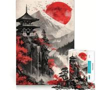 Red Moon Japan Jigsaw Puzzles for Adults1000 Pieces Smart Game Quiet Calm Pattern Assembly Amazing Present (50x75cm)