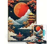 Red Moon Japan Landscape 1000 Pieces Jigsaw Puzzles for Adults Mind Exercise Toy Relax Time Precision Cut Stylish Gift (50x75cm)