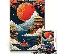 Red Moon Japan Landscape Jigsaw Puzzle 1000 Piece for Adults Think Smart Toy Family Joy Accurate Cut Fine Art Piece (38x26cm)