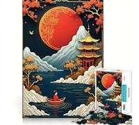 Red Moon Japan Landscape Jigsaw Puzzle for Adults 1000 Pieces Mind Puzzle Calm Pastime Image Assembly Lovely Present (38x52cm)