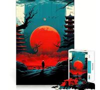 Red Moon Japan Night Jigsaw Puzzles 1000 Pieces for Teenagers Raise Memory Easy Leisure Clean Edge Xmas Surprise (38x26cm)