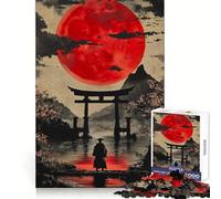 Red Moon Japan Samurai Jigsaw Puzzle for Teenagers 1000 Pieces Reason Skill Toy Calming Play Exact Cut Perfect Present (38x52cm)