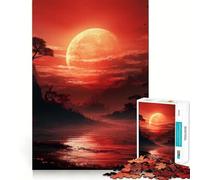Red Moon Japanese 1000 Piece Jigsaw Puzzles for Teenagers Jigsaw Enhance Memory Cozy Relax Firm Cut Festive Gift (38x52cm)