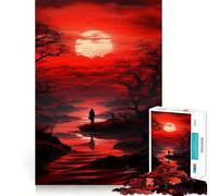 Red Moon Japanese 1000 Pieces Jigsaw Puzzles for Adults Strengthen Memory Casual Fun Clean Edge Classic Gift (38x52cm)
