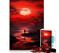 Red Moon Japanese Hard Jigsaw Puzzle for Adults 1000 Pieces Pure Logic Toy Home Activity Clean Cut Lovely Gift (38x26cm)