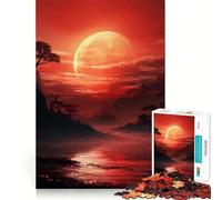 Red Moon Japanese Jigsaw Puzzle for Adults 1000 Pieces Memory Boost Group Play Pattern Assembly Xmas Surprise (50x75cm)