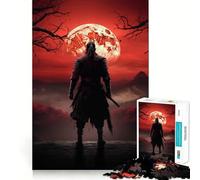 Red Moon Japanese Samurai Hard Jigsaw Puzzle for Adults 1000 Pieces Mind Challenge Toy Gentle Leisure Precise Cut Memorable Gift (38x52cm)