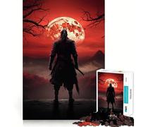 Red Moon Japanese Samurai Jigsaw 1000 Pieces for Teenagers Strengthen Memory Relaxing Fun Smooth Edge Santa Wish List (50x75cm)