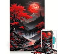 Red Moon Mountain Landscape Jigsaw Puzzle for Adults 1000 Pieces Memory Boost Group Play Pattern Assembly Xmas Surprise (50x75cm)