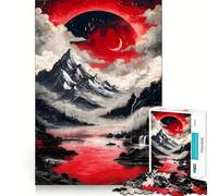 Red Moon Mountain Landscape Jigsaw Puzzles for Adults1000 Pieces Memory Boost Together Fun Image Assembly Art Collectible (38x26cm)