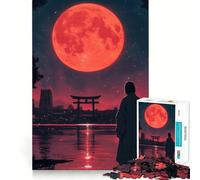 Red Moon Night Japanese 1000 Pieces Jigsaw Puzzles for Adults Strengthen Memory Casual Fun Clean Edge Classic Gift (38x52cm)