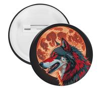 Red Moon Outdoor Wolf Badge Metal Round Pins, Lightweight Brooch for Backpack, Fashion Button Pins Badge for Shirts, Jackets, Shawl Coat, Unisex, 12PCS, Tinplate, metal round pins