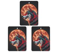 Red Moon Outdoor Wolf Car Air Freshener, 3 Pcs Square Hanging Air Freshener Cards, Long Lasting Fragrance Scented Cards for Car, Home, Office White-style