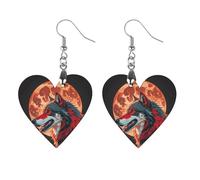 Red Moon Outdoor Wolf Wooden Earrings for Women, Vintage Elegant Wood Jewelry, Lightweight Earrings for Wedding, Party, Everyday Jewelry Gift, Love, Wood, wood