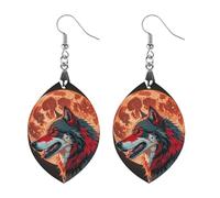 Red Moon Outdoor Wolf Wooden Earrings for Women, Vintage Elegant Wood Jewelry, Lightweight Earrings for Wedding, Party, Everyday Jewelry Gift, Apricot shaped, Wood, wood