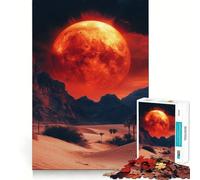 Red Moon Over Desert Landscape Hard Jigsaw Puzzle for Adults 1000 Pieces Pure Logic Toy Home Activity Clean Cut Lovely Gift (38x52cm)