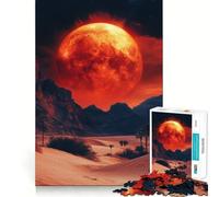 Red Moon Over Desert Landscape Jigsaw Puzzles 1000 Pieces for Teenagers Raise Memory Easy Leisure Clean Edge Xmas Surprise (50x75cm)