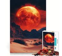 Red Moon Over Desert Landscape Jigsaw Puzzles for Adults 1000 Piece Smart Game Relaxing Fun Pattern Assembly Cherished Gift (38x26cm)