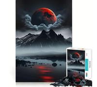 Red Moon Over Mountain Lake 1000 Pieces Jigsaw Puzzles for Adults Mind Exercise Toy Relax Time Precision Cut Stylish Gift (38x26cm)
