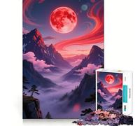 Red Moon Over Mountain Landscape 1000 Piece Jigsaw Puzzles for Adults Jigsaw Mind Play Home Pastime Clean Edge Lovely Present (50x75cm)