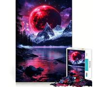 Red Moon Over Mountains Hard Jigsaw Puzzle for Adults 1000 Pieces Mind Challenge Toy Gentle Leisure Precise Cut Memorable Gift (38x26cm)