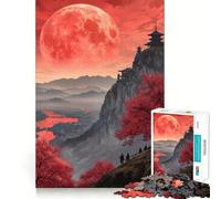 Red Moon Over Mountains Jigsaw Puzzles 1000 Piece for Adults Intellect Toy Calm Relax Precise Cut Santa Wish Item (38x52cm)