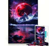 Red Moon Over Mountains Jigsaw Puzzles for Adults1000 Pieces Smart Game Quiet Calm Pattern Assembly Amazing Present (38x52cm)
