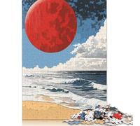 Red Moon Over Ocean Jigsaw Puzzles Puzzle for Adults Kids. 1000 Piece Whimsical Challenge Toy Educational Game Home Decoration for Adults& Kids Age 14 Years Up 1000pcs (38x26cm)