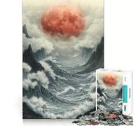 Red Moon Over Stormy Sea Jigsaw Puzzles for Adults1000 Piece Mind Skill Group Joy Quality Edge Art Collection Piece (38x26cm)