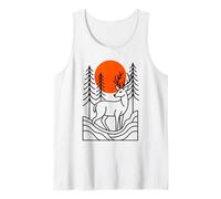 Red Moon Pine Trees Stag Deer in Forest Minimalist Line Art Tank Top