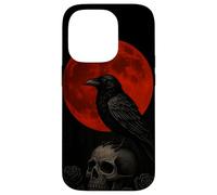Red moon raven skull dark gothic phone Case for iPhone 14 Pro