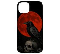 Red moon raven skull dark gothic phone Case for iPhone 15 Plus