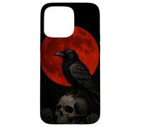 Red moon raven skull dark gothic phone Case for iPhone 15 Pro Max
