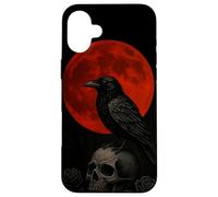 Red moon raven skull dark gothic phone Case for iPhone 16 Plus