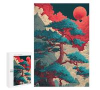 Red Moon Rising Mystical Landscape - Wooden Brain Teaser for Adults, 1000 PCS, Thoughtful Present; for Shared Table Time