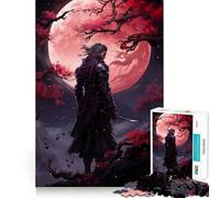 Red Moon Samurai Japan 1000 Piece Jigsaw Puzzles for Teenagers Jigsaw Think Toy Together Fun Sharp Cut Art Collectible (50x75cm)